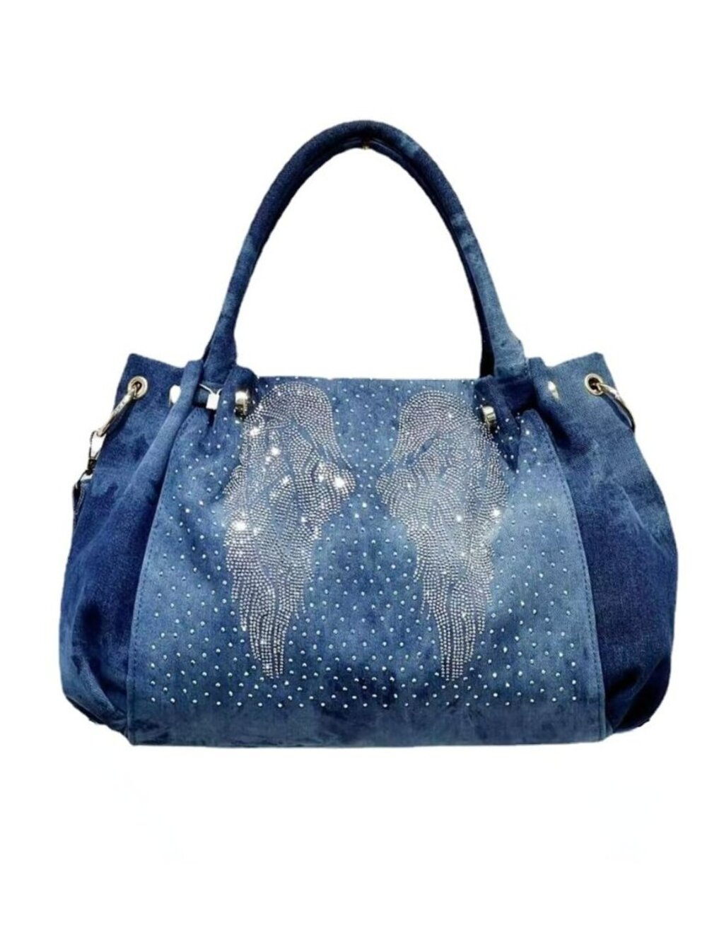Denim Hobo Bag Jeans Women Bag with Diamond Wing Large Capacity Casual Shoulder